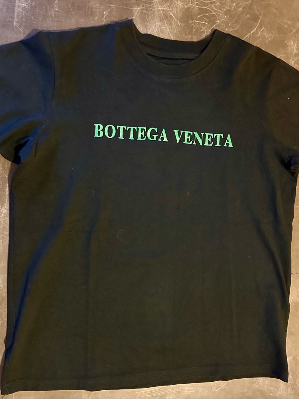 Bottega Veneta Black Tee with green branded logo